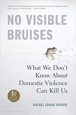 Cover Art: No Visible Bruises by Rachel Louise Snyder - a picture of cracked plaster - not only of an enraged fist but of a damaged, fragmented self (?)