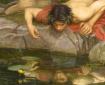 Echo and Narcissus by JW Waterhouse: Narcissus captivated by his own image