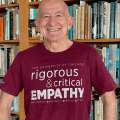 Lou Agosta wearing a t-shirt that says: A rigorous and critical empathy