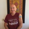The author in his Rigorous and Critical Empathy t-shirt after getting yet another shot!