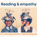 Reading and Empathy: Photo of kids wearing emapthy Gizmo made of a kitchen colander and antennae
